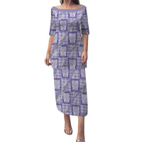 Aloha Hawaii Tiki Palaka Motifs Family Matching Puletasi and Hawaiian Shirt Honohono Lei Purple Elegant Vibes