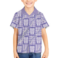 Aloha Hawaii Tiki Palaka Motifs Family Matching Summer Maxi Dress and Hawaiian Shirt Honohono Lei Purple Elegant Vibes