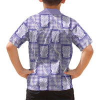 Aloha Hawaii Tiki Palaka Motifs Kid Hawaiian Shirt Honohono Lei Purple Elegant Vibes