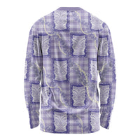 Aloha Hawaii Tiki Palaka Motifs Long Sleeve Shirt Honohono Lei Purple Elegant Vibes