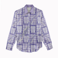 Aloha Hawaii Tiki Palaka Motifs Women Casual Shirt Honohono Lei Purple Elegant Vibes