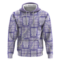 Aloha Hawaii Tiki Palaka Motifs Zip Hoodie Honohono Lei Purple Elegant Vibes