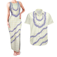 Hawaii Honohono Palaka Motifs Couples Matching Tank Maxi Dress and Hawaiian Shirt Hawaiian Orchid Lei