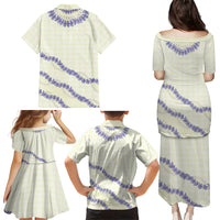Hawaii Honohono Palaka Motifs Family Matching Puletasi and Hawaiian Shirt Hawaiian Orchid Lei