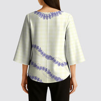 Hawaii Honohono Palaka Motifs Kimono Sleeve Blouse Hawaiian Orchid Lei LT14 - Polynesian Pride