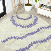 Hawaii Honohono Palaka Motifs Round Carpet Hawaiian Orchid Lei LT14 Cream - Polynesian Pride