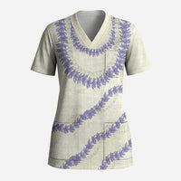 Hawaii Honohono Palaka Motifs Scrub Top Hawaiian Orchid Lei LT14 Adult Cream - Polynesian Pride