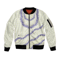 Hawaii Honohono Palaka Motifs Sleeve Zip Bomber Jacket Hawaiian Orchid Lei LT14 Unisex Cream - Polynesian Pride