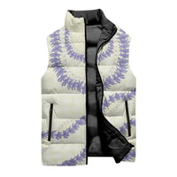 Hawaii Honohono Palaka Motifs Sleeveless Puffer Jacket Hawaiian Orchid Lei