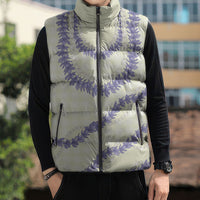Hawaii Honohono Palaka Motifs Sleeveless Puffer Jacket Hawaiian Orchid Lei