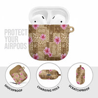 Beige Hawaii Hibiscus With Tropical Flowers Motifs AirPods Case LT14 - Polynesian Pride
