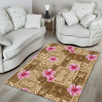 Beige Hawaii Hibiscus With Tropical Flowers Motifs Area Rug - Polynesian Pride