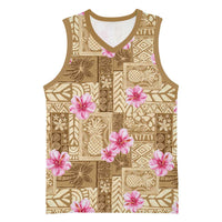 Beige Hawaii Hibiscus With Tropical Flowers Motifs Basketball Jersey - Polynesian Pride