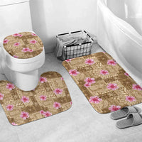 Beige Hawaii Hibiscus With Tropical Flowers Motifs Bathroom Set - Polynesian Pride