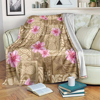 Beige Hawaii Hibiscus With Tropical Flowers Motifs Blanket - Polynesian Pride
