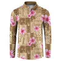 Beige Hawaii Hibiscus With Tropical Flowers Motifs Button Sweatshirt LT14 Beige - Polynesian Pride