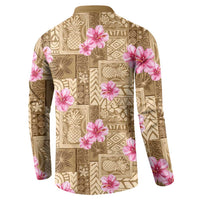 Beige Hawaii Hibiscus With Tropical Flowers Motifs Button Sweatshirt LT14 - Polynesian Pride
