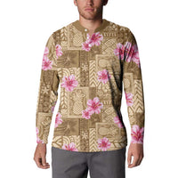 Beige Hawaii Hibiscus With Tropical Flowers Motifs Button Sweatshirt LT14 - Polynesian Pride