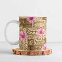 Beige Hawaii Hibiscus With Tropical Flowers Motifs Ceramic Mug - Polynesian Pride