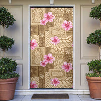 Beige Hawaii Hibiscus With Tropical Flowers Motifs Door Cover - Polynesian Pride