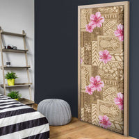 Beige Hawaii Hibiscus With Tropical Flowers Motifs Door Cover - Polynesian Pride