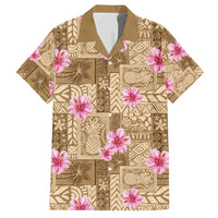 Beige Hawaii Hibiscus With Tropical Flowers Motifs Family Matching Long Sleeve Bodycon Dress and Hawaiian Shirt LT14 Dad's Shirt - Short Sleeve Beige - Polynesian Pride