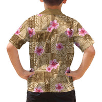 Beige Hawaii Hibiscus With Tropical Flowers Motifs Family Matching Summer Maxi Dress and Hawaiian Shirt - Polynesian Pride