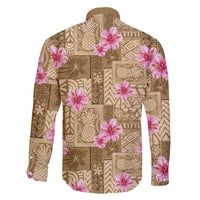 Beige Hawaii Hibiscus With Tropical Flowers Motifs Family Matching Summer Maxi Dress and Hawaiian Shirt - Polynesian Pride
