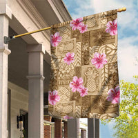 Beige Hawaii Hibiscus With Tropical Flowers Motifs Garden Flag - Polynesian Pride