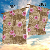 Beige Hawaii Hibiscus With Tropical Flowers Motifs Garden Flag - Polynesian Pride