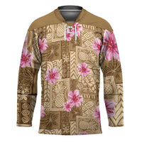 Beige Hawaii Hibiscus With Tropical Flowers Motifs Hockey Jersey LT14 Unisex Beige - Polynesian Pride