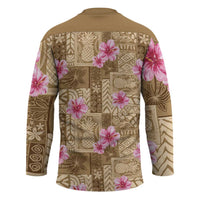 Beige Hawaii Hibiscus With Tropical Flowers Motifs Hockey Jersey LT14 - Polynesian Pride