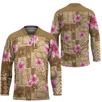 Beige Hawaii Hibiscus With Tropical Flowers Motifs Hockey Jersey LT14 - Polynesian Pride