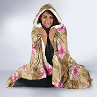 Beige Hawaii Hibiscus With Tropical Flowers Motifs Hooded Blanket - Polynesian Pride
