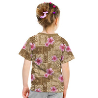 Beige Hawaii Hibiscus With Tropical Flowers Motifs Kid T Shirt LT14 - Polynesian Pride