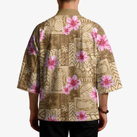 Beige Hawaii Hibiscus With Tropical Flowers Motifs Kimono - Polynesian Pride