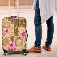 Beige Hawaii Hibiscus With Tropical Flowers Motifs Luggage Cover - Polynesian Pride