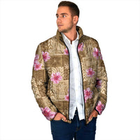 Beige Hawaii Hibiscus With Tropical Flowers Motifs Padded Jacket - Polynesian Pride