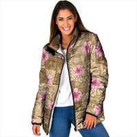 Beige Hawaii Hibiscus With Tropical Flowers Motifs Padded Jacket - Polynesian Pride