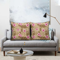 Beige Hawaii Hibiscus With Tropical Flowers Motifs Pillow Cover - Polynesian Pride