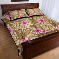 Beige Hawaii Hibiscus With Tropical Flowers Motifs Quilt Bed Set - Polynesian Pride