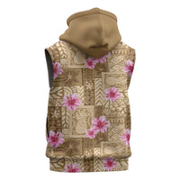 Beige Hawaii Hibiscus With Tropical Flowers Motifs Sleeveless Zip Hoodie LT14 - Polynesian Pride