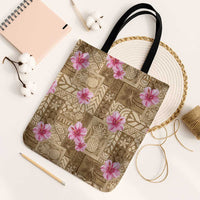 Beige Hawaii Hibiscus With Tropical Flowers Motifs Tote Bag - Polynesian Pride