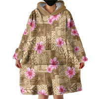 Beige Hawaii Hibiscus With Tropical Flowers Motifs Wearable Blanket Hoodie LT14 - Polynesian Pride