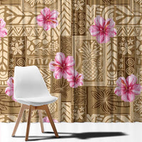 Beige Hawaii Hibiscus With Tropical Flowers Motifs Window Curtain - Polynesian Pride