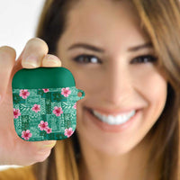 Cyan Hawaii Hibiscus With Tropical Flowers Motifs AirPods Case LT14 Cyan - Polynesian Pride