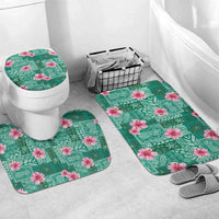 Cyan Hawaii Hibiscus With Tropical Flowers Motifs Bathroom Set - Polynesian Pride