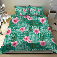 Cyan Hawaii Hibiscus With Tropical Flowers Motifs Bedding Set - Polynesian Pride