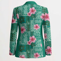 Cyan Hawaii Hibiscus With Tropical Flowers Motifs Blazer - Polynesian Pride
