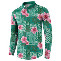 Cyan Hawaii Hibiscus With Tropical Flowers Motifs Button Sweatshirt LT14 - Polynesian Pride